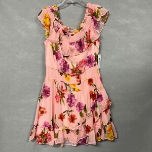 Premier Amour Dress Women's 14 Short Off Shoulder Pink Floral Whimsical Romantic